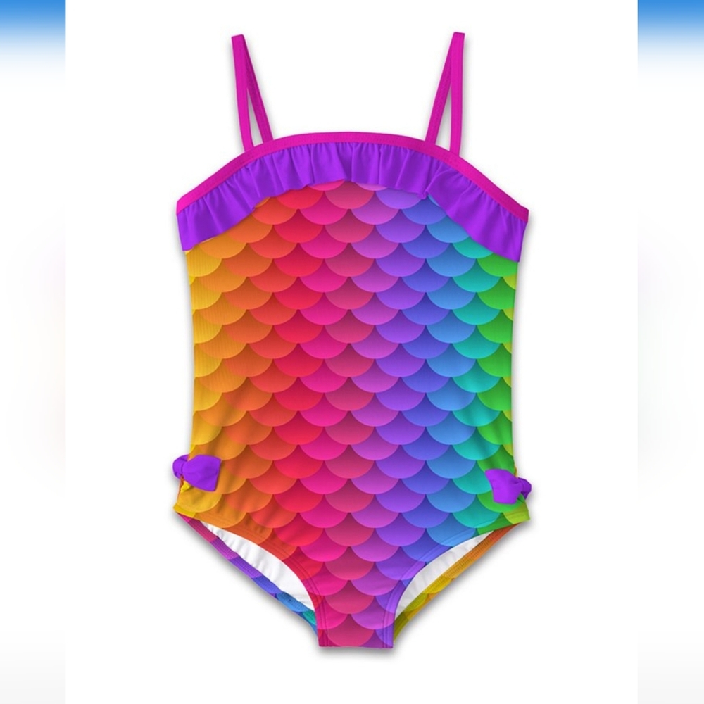 Sunshine Swing Girl's One Piece Swimsuit Purple & Blue Rainbow Mermaid Scale NIP